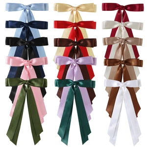 Barrette à Cheveux Élégante en Satin avec Nœud Papillon et Long Ruban Douce Barrette en Polyester pour Femmes Accessoires