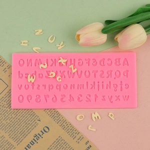 Pink silicone alphabet and number mold for fondant cake and chocolate decoration