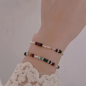 Chic multi-color natural stone and pearl heart bracelets with adjustable metal chains