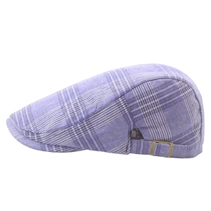 British style blue plaid flat cap with adjustable side metal buckle for women