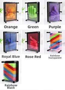 Matrix showing 3D clone pin art hand mold toys in seven vibrant color variations