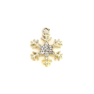 Golden snowflake pendant with sparkling crystals and a ring for jewelry making