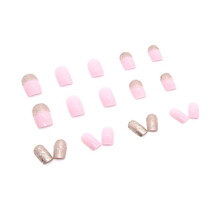 Pink and gold glitter medium-square press-on nails with shiny finish for girls