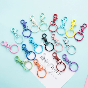 Flat lay of colorful lobster clasp keychains in various vibrant painted finishes