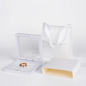 3-piece set: white PE film jewelry box, matching paper gift bag and sleeve for rings