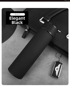 Top view of Gentleman Black vacuum flask with non-slip lid texture and matte finish