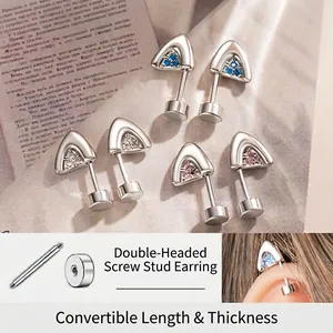 Cat Ear Cartilage Stud Earrings Stainless Steel Screw Flat Back Tiny Cubic Zirconia Piercing Jewelry For Women Girls