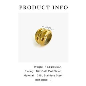 Technical drawing showing 18mm width and 17mm diameter of gold 316L stainless steel ring