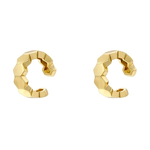French vintage geometric faceted C-shaped gold ear cuffs with minimalist heart pattern