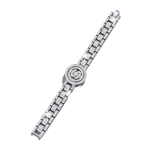 Luxurious hip hop watch chain necklace with iced out dollar sign pendant on white background