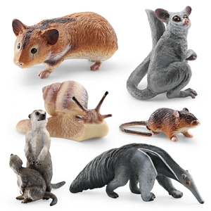 Realistic 6-piece forest animal toy set including snail, meerkat, and giant anteater