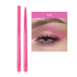 Detail van waterproof roze gel eyeliner potlood #01 met de punt en oogmake-up resultaat