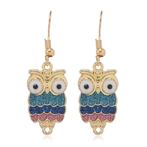 Cute colorful owl drop earrings with bohemian style and sparkling glitter finish