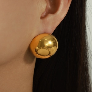 Minimalist bold polished gold-plated stainless steel dome stud earrings for women