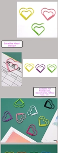 Detailed view of colorful heart-shaped paperclips for bookmarks and office organization