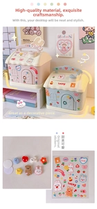 Macro detail of house-shaped piggy bank with DIY cartoon stickers and 3D resin charms