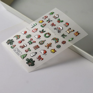 5D Weihnachten Relief Nagelaufkleber mit Schneemann, Weihnachtsmütze und Winterbaum Motiven