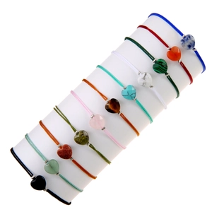 Handmade woven heart natural stone bracelet with adjustable cord in various colors