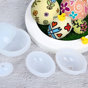 Macro shot of egg-shaped silicone molds for DIY resin casting and Easter egg crafts