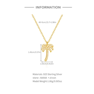 Detail view of 925 sterling silver coconut tree pendant with AAAAA cubic zirconia stones
