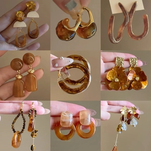 Vintage Maillard Brown Resin Flower Dangle Earrings With 925 Sterling Silver Earring Post Elegant Geometric Jewelry