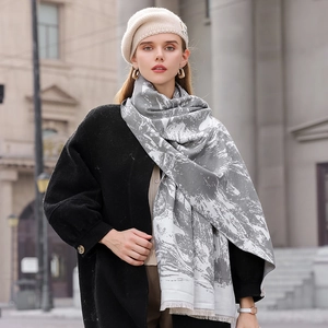 Women Winter Scarf Imitation Cashmere Shawl Wrap Abstract Pattern With Tassels Soft Warm Large Scarf For Cold Weather