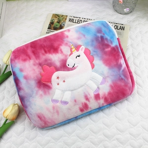 Tie-dye plush unicorn embroidered 11 inch iPad sleeve case with secure zip closure
