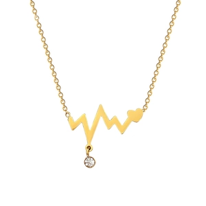 Gold titanium steel heartbeat necklace with a heart pendant and sparkling zircon stone