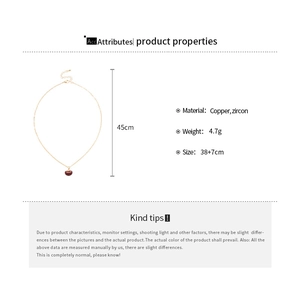 Detailed specs of gold-plated copper heart necklace with red zircon pendant details