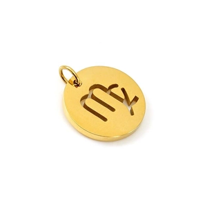 Golden stainless steel hollow circular pendant featuring a Virgo zodiac sign design