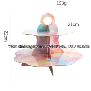 Two-tier watercolor paper cake stand for parties with dimensions 21cm and 29.5cm
