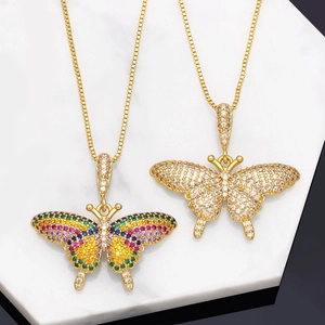 Fashion Copper Butterfly Pendant Necklace For Women Micro Inlaid Colored Zirconia Gold Plated Box Chain Clavicle Necklace