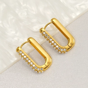 Elegant 18K gold-plated U-shaped hoop earrings with sparkling micro-pave crystals