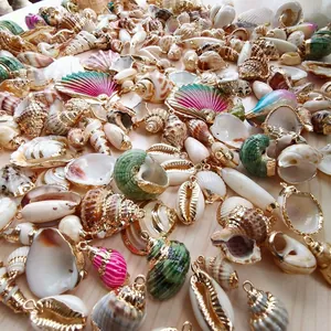 Natürliche Muschel Anhänger Vergoldete Kante Charms DIY Schmuckherstellung Zubehör Für Armband Und Halskette Accessoires