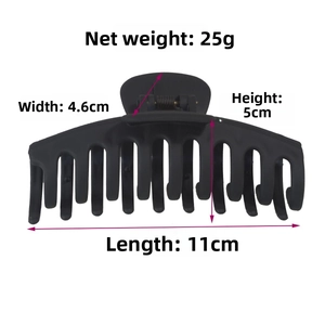 Detailed size specifications of 11cm matte black plastic hair claw clip on white background