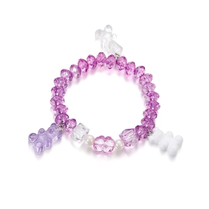 Incantevole bracciale di perline con cristalli viola e tre ciondoli a forma di orsetto
