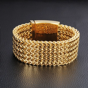 Golden heavy stainless steel square fish scale woven chain bracelet with rectangle clasp