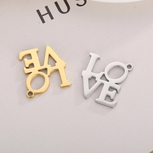 Gold and silver stainless steel LOVE charms with polished finish for DIY jewelry