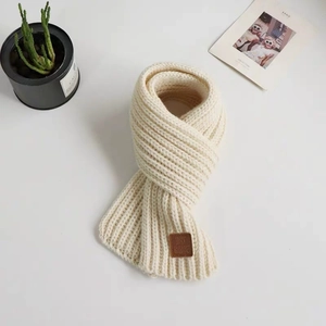 Cute dinosaur knitted baby hat and scarf set in cream white with premium leather tag