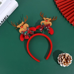 Christmas reindeer antler headband with festive plush ornaments and plaid bows