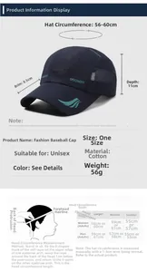 Size guide for quick-dry baseball cap showing 56-60cm circumference and measuring steps