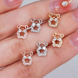 Pendientes de oso con circonitas en acabados de oro plata y oro rosa estilo tierno