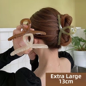 Extra large 13cm matte hair claw clips in amber brown, cream white, and morandi green
