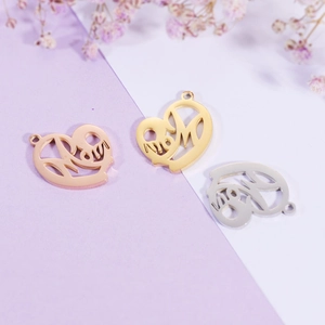 Heart Shaped Pendant 304 Stainless Steel Hollow Out Mom Design Mirror Polished DIY Jewelry Making Charm For Mother Gift