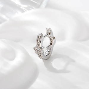 Élégante boucle d'oreille étoile argentée avec pierres en zircone sur surface blanche