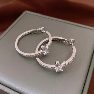New Fashion Oval Saturn Hoop Earrings Zircon Inlaid Copper Jewelry With Silver Earring Post For Women