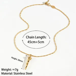 Adjustable 45cm+5cm stainless steel gold chain necklace with 30mm Italian horn pendant
