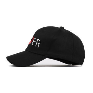 Black alternative rock baseball cap with LOSER embroidery and twill cotton texture