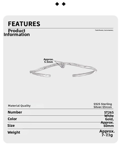 Detailed specifications of S925 sterling silver open bracelet with zircon inlay