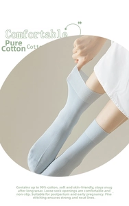 Women cotton mid-tube socks, light blue breathable daily wear, comfortable elastic cuff.